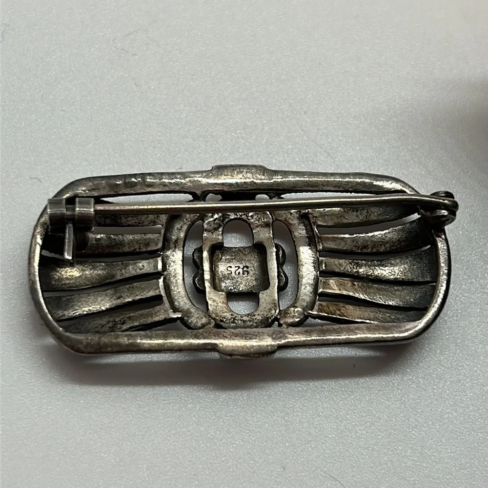Art Deco Sterling Silver Marcasite Brooch Pin - Picture 4 of 8